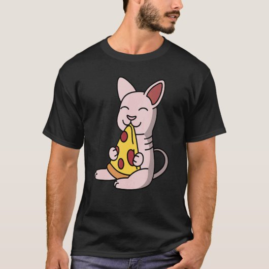Sphynx kat eet pizza huisdier t-shirt (Voorkant)
