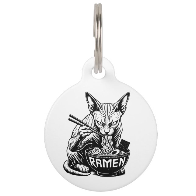 Sphynx kat eet Ramen Noedels  Huisdierpenning (Voorkant)