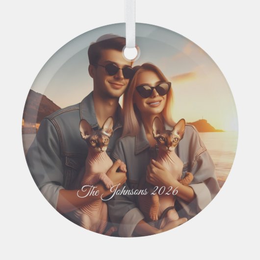 Sphynx kat familiehuisdier aangepaste foto kerst glas ornament (Voorkant)