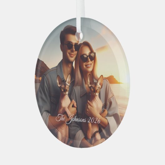 Sphynx kat familiehuisdier aangepaste foto kerst glas ornament (Voorkant links)