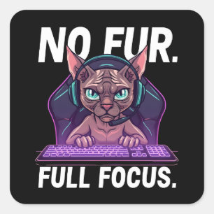 Sphynx Kat Gamer Volledige Focus Neon Kunst Vierkante Sticker