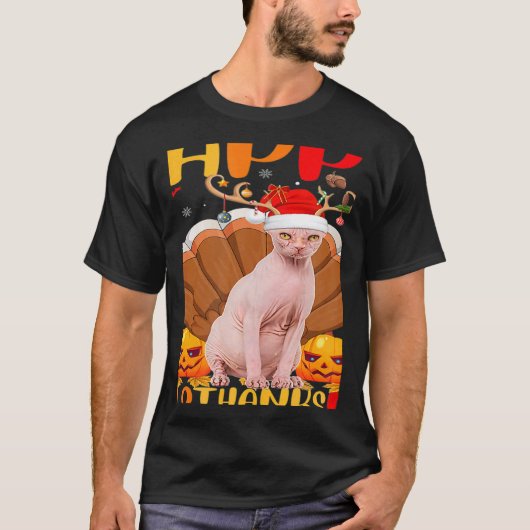 Sphynx Kat Gelukkige Sphynx Kat Hellothanksmas T-shirt (Voorkant)