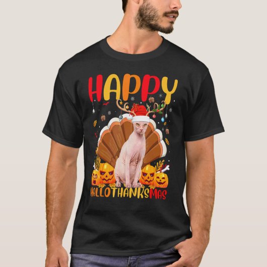 Sphynx Kat Gelukkige Sphynx Kat Hellothanksmas T-shirt (Voorkant)