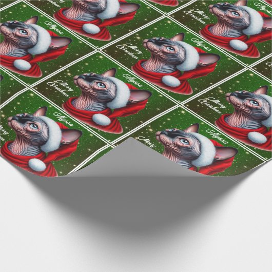 Sphynx Kat  Groen Kerstmis Cadeaupapier (Hoek)
