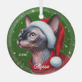 Sphynx Kat  Groen Kerstmis Glas Ornament (Voorkant)