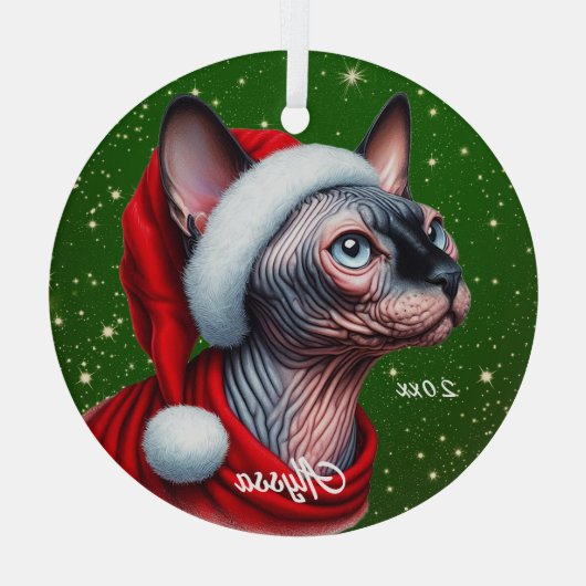 Sphynx Kat  Groen Kerstmis Glas Ornament (Achterkant)