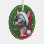 Sphynx Kat  Groen Kerstmis Glas Ornament (Voorkant Rechts)