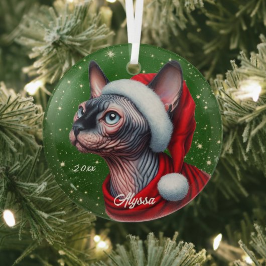 Sphynx Kat  Groen Kerstmis Glas Ornament (Insitu)