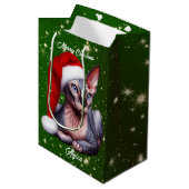 Sphynx Kat Groen Kerstmis Medium Cadeauzakje (Voorkant Gekanteld)