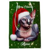 Sphynx Kat  Groen Kerstmis Medium Cadeauzakje (Voorkant)