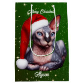 Sphynx Kat Groen Kerstmis Medium Cadeauzakje (Achterkant)