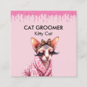 Sphynx Kat Groomer Sitter Roze Glitter Dripping Vierkante Visitekaartje (Voorkant)