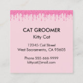 Sphynx Kat Groomer Sitter Roze Glitter Dripping Vierkante Visitekaartje (Achterkant)