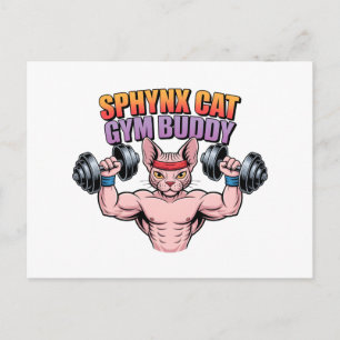Sphynx Kat Gym Buddy Spierbundel Cartoon Briefkaart