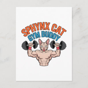 Sphynx Kat Gym Buddy Spierbundel Cartoon Kunst Briefkaart