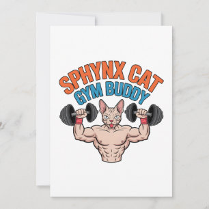Sphynx Kat Gym Buddy Spierbundel Cartoon Kunst Feestdagenkaart