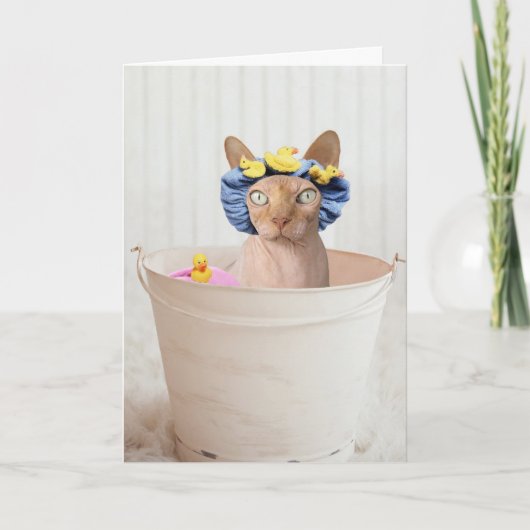 SPHYNX KAT (HAARLOOS) GRAPPIGE KAT VERJAARDAGSKAAR KAART (Voorkant)