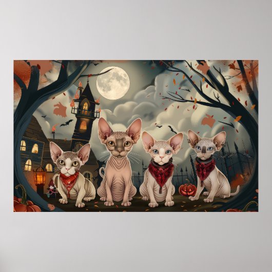 Sphynx Kat Halloween Griezelig Poster (Voorkant)