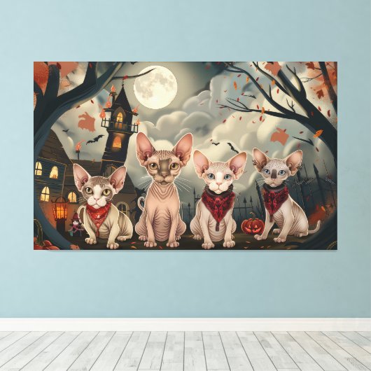 Sphynx Kat Halloween Spoken Canvas Afdruk (Insitu (Houten vloer))