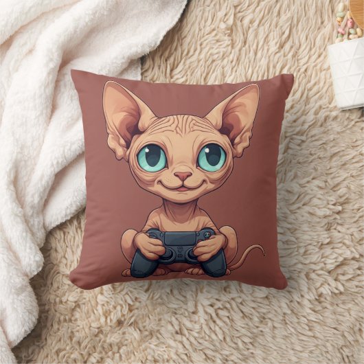 Sphynx kat houdt gamecontroller vast kussen (Deken)