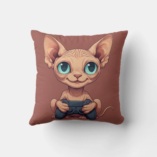 Sphynx kat houdt gamecontroller vast kussen (Achterkant)