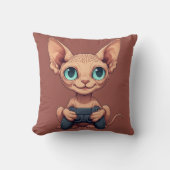 Sphynx kat houdt gamecontroller vast kussen (Voorkant)