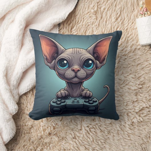 Sphynx kat houdt gamecontroller vast kussen (Deken)