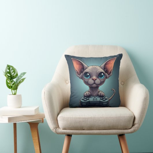 Sphynx kat houdt gamecontroller vast kussen (Stoel)