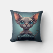 Sphynx kat houdt gamecontroller vast kussen (Voorkant)