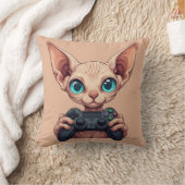 Sphynx kat houdt gamecontroller vast kussen (Deken)