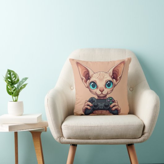 Sphynx kat houdt gamecontroller vast kussen (Stoel)