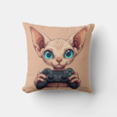 Sphynx kat houdt gamecontroller vast kussen (Voorkant)