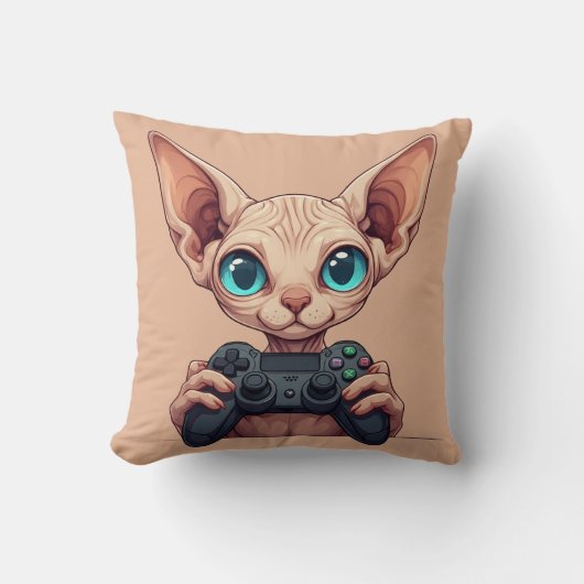 Sphynx kat houdt gamecontroller vast kussen (Voorkant)