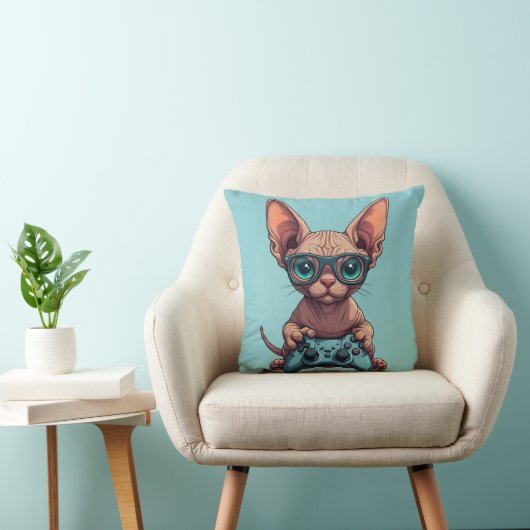 Sphynx kat houdt gamecontroller vast kussen (Stoel)