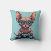 Sphynx kat houdt gamecontroller vast kussen (Voorkant)