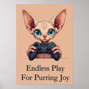 Sphynx kat houdt gamecontroller vast poster