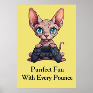 Sphynx kat houdt gamecontroller vast poster