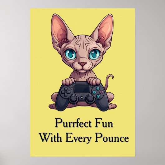 Sphynx kat houdt gamecontroller vast poster (Voorkant)