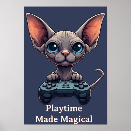 Sphynx kat houdt gamecontroller vast poster (Voorkant)