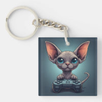 Sphynx kat houdt gamecontroller vast