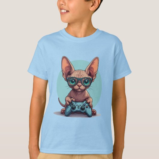 Sphynx kat houdt gamecontroller vast t-shirt (Voorkant)
