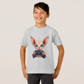 Sphynx kat houdt gamecontroller vast t-shirt (Voorkant volledig)