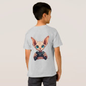 Sphynx kat houdt gamecontroller vast t-shirt (Achterkant volledig)