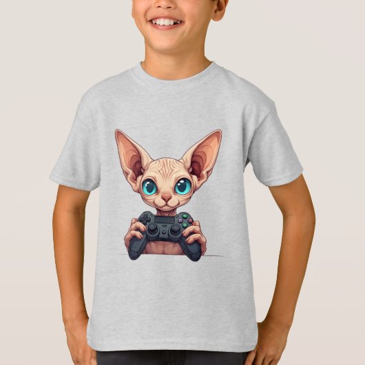 Sphynx kat houdt gamecontroller vast t-shirt (Voorkant)