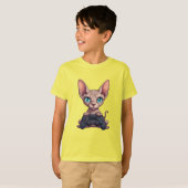 Sphynx kat houdt gamecontroller vast t-shirt (Voorkant volledig)