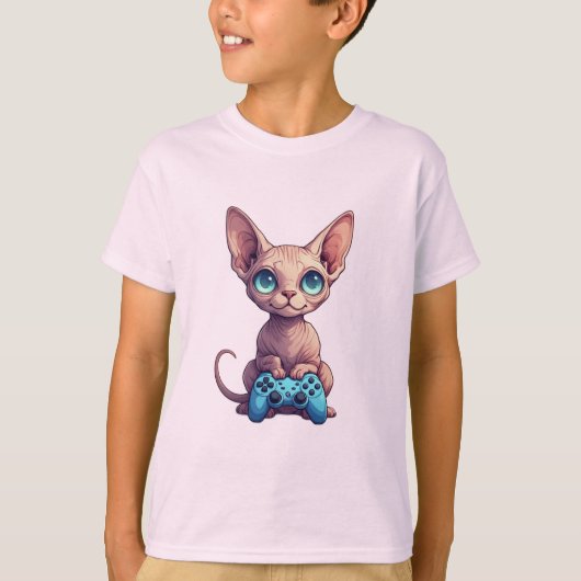 Sphynx kat houdt gamecontroller vast t-shirt (Voorkant)
