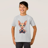 Sphynx kat houdt gamecontroller vast t-shirt (Voorkant volledig)