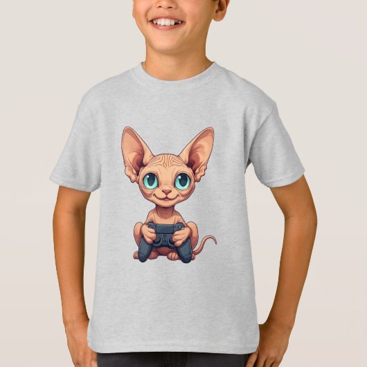 Sphynx kat houdt gamecontroller vast t-shirt (Voorkant)