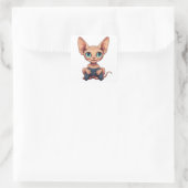 Sphynx kat houdt gamecontroller vast vierkante sticker (Tas)
