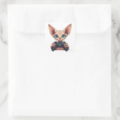 Sphynx kat houdt gamecontroller vast vierkante sticker (Tas)